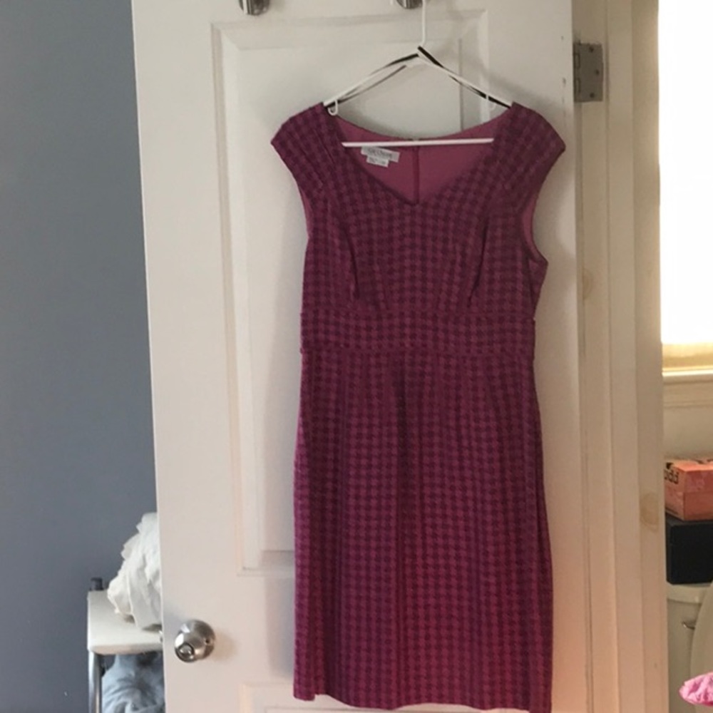 Kay Unger Raspberry Houndstooth Tailored Dress